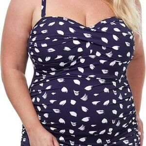NWT - Profile by Gottex Bandeau Swimdress, Navy & White w/Removeable Straps, 24